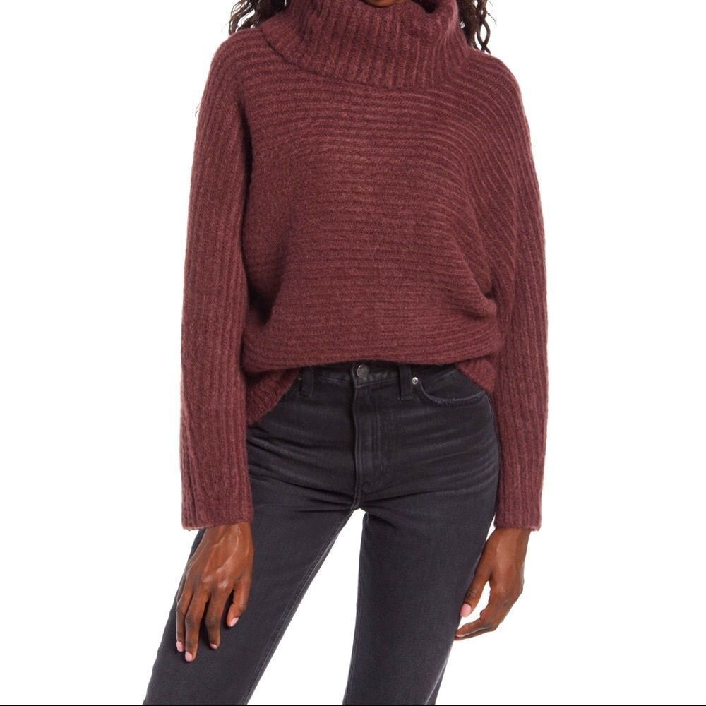 New Nordstrom Leith Alpaca Wool Sweater Dolman Sleeve Turtleneck in Burgundy XS